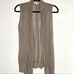 Charlotte Russe Open Knit Pointelle Neutral Taupe Sweater Vest Cardigan| Small